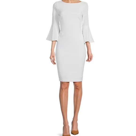 Calvin Klein 3/4 Bell Sleeve Boat Neck Sheath Dress - Picture 1 of 3